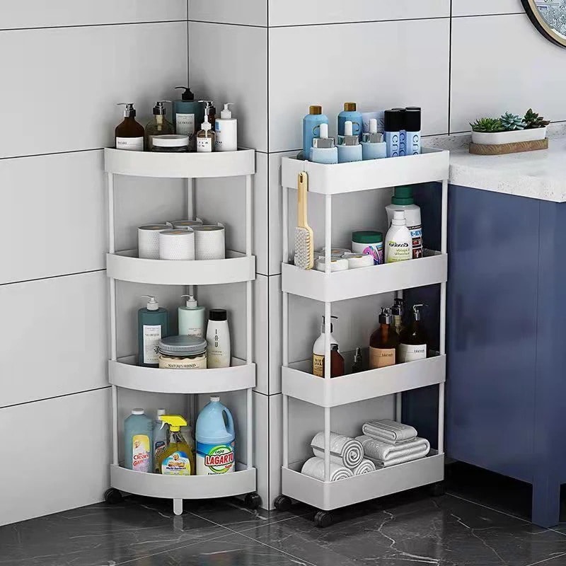 レボショップのメガ割 三角収納ラック 水切りラック トイレラック 小物ラック 収納棚2色 ロ＝ラー付き収納ラック 三角コーナーラック 大容量収納三角棚｜アングル2