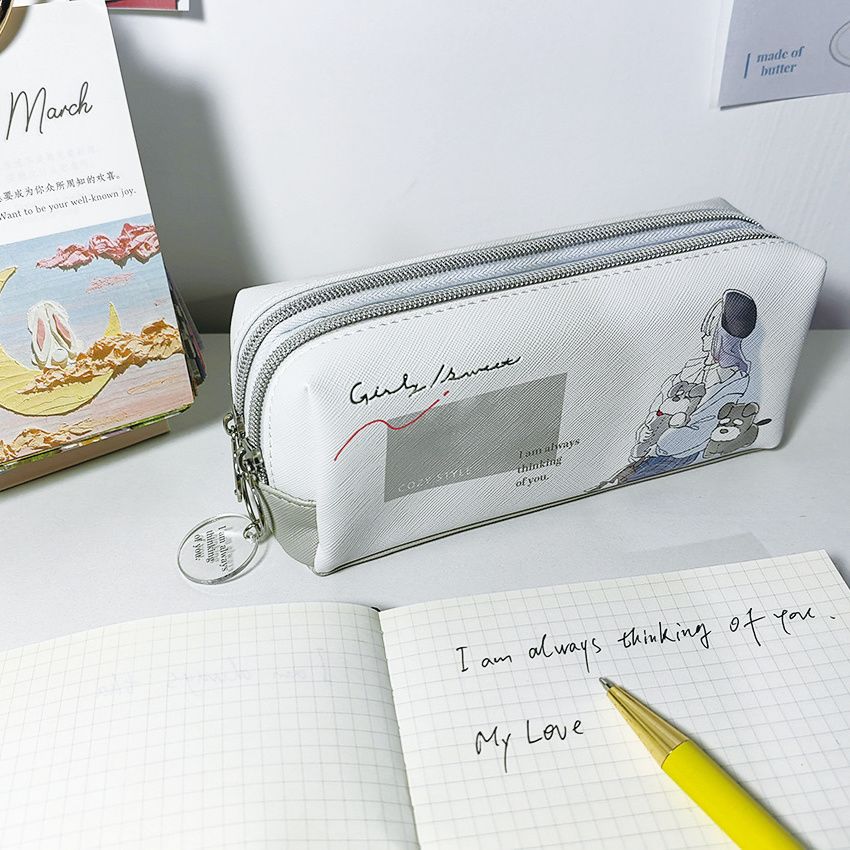 ペンバッグ二重層大容量文具箱 インス 文具 シンプル フレッシュ ペンケース 筆箱 韓国-ペンケース ペンポーチ ペンケース シンプル