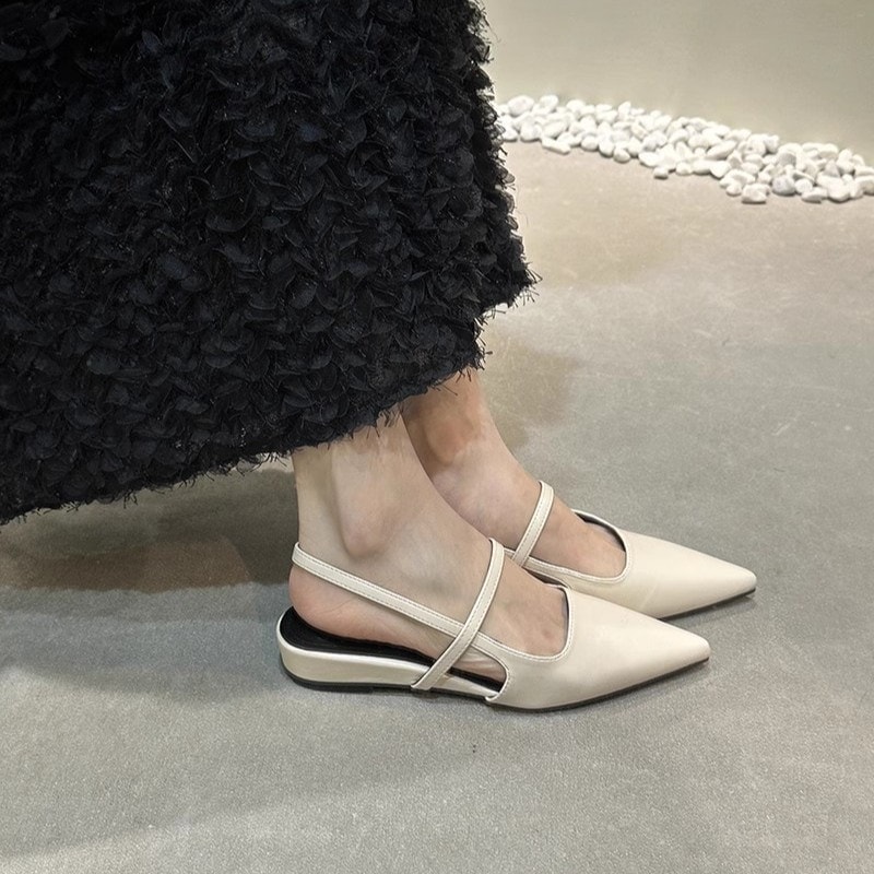 夏 新作 フラット クローズド サンダル ソフト レザー スリップ オン トゥ シック な パンプス