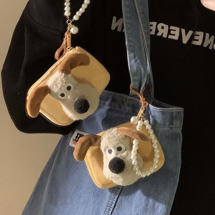 可愛いミニ財布かわいい子犬のぬいぐるみ財布女性ストレージ イヤホン バッグ漫画キーチェーン ペンダ..