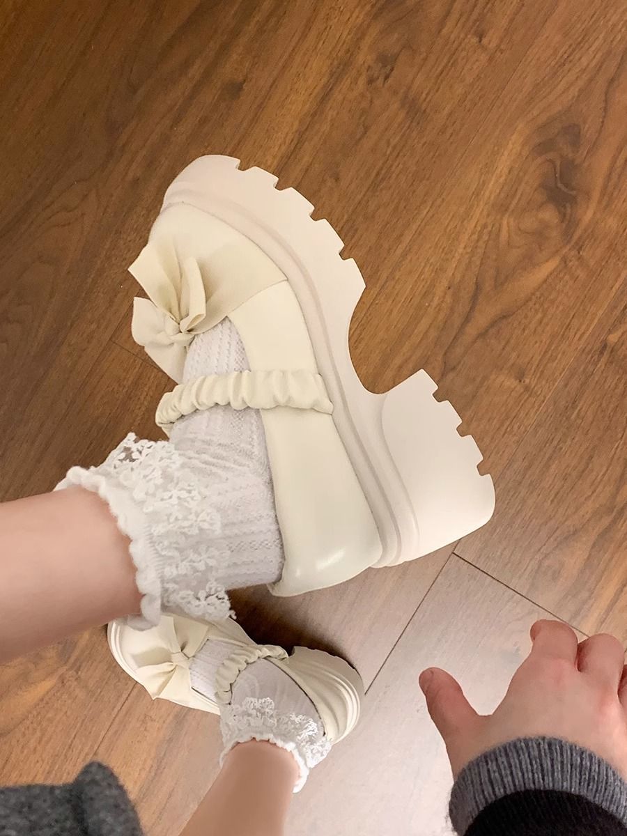 ロリータシューズ 厚底サンダル タゴン仙女厚底メアリージェーン革靴女春夏フレンチハイヒールjk太ヒールリボン単靴