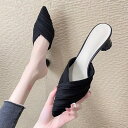 【】ミュール ミュールパンプス ポインテッドトゥミュール レディース ミュールサンダル スリッポンサンダル ニット シンプル ポインテッドトゥ 美脚 フラットタ...