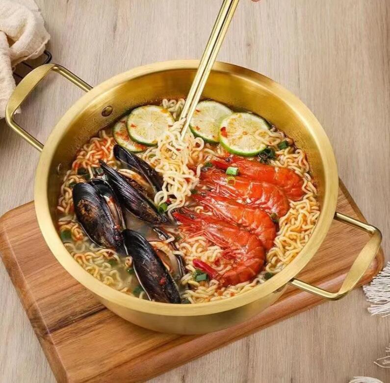韓国式ラーメン鍋宿舎小鍋ステンレス金色スープ鍋韓国ドラマ多機能煮込み麺鍋