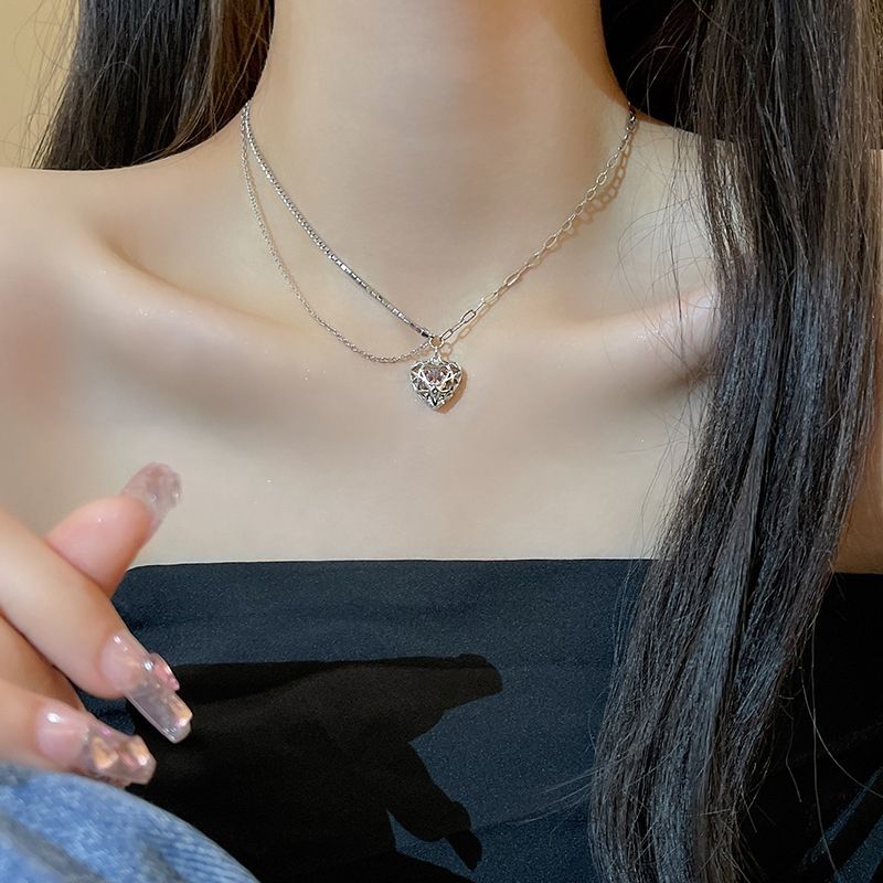 美しい首元ネックレス ギャルハートネックレスレディースデザイン鎖骨チェーン二重ネックチェーン(3)