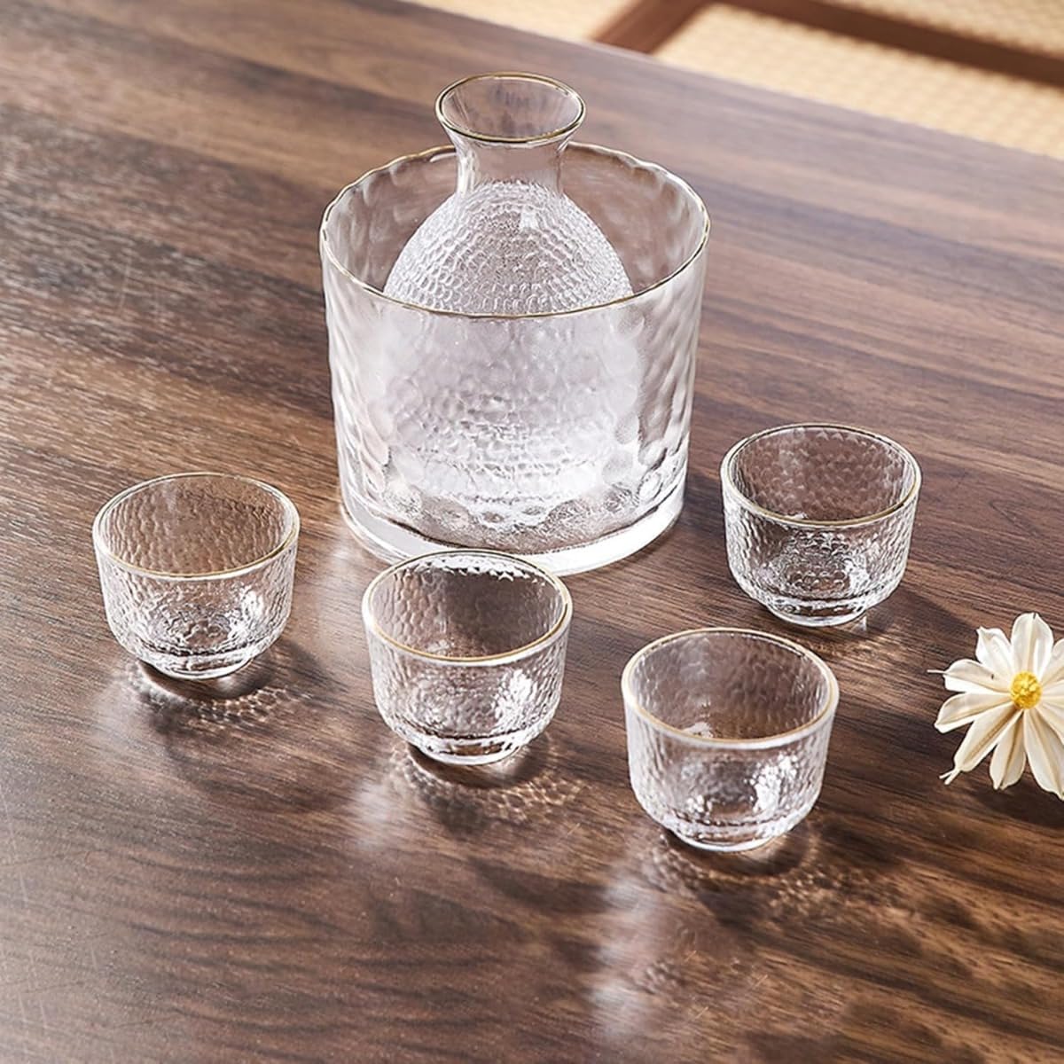 Conutoo 日本酒セット 冷酒グラス 600ml+300ml+40ml*4 桜グラデーションピンク 耐熱ガラス シンプル お..