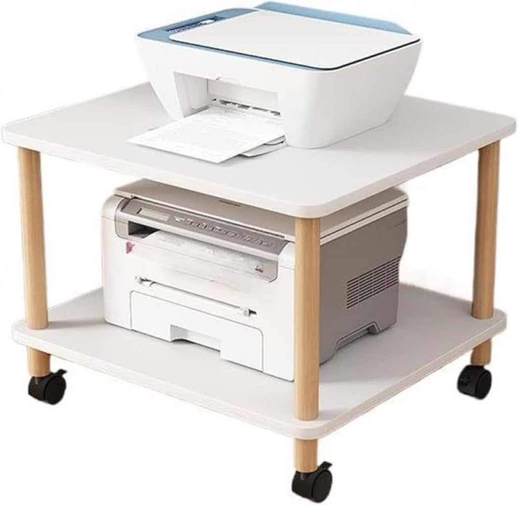木製素材 &amp; キャスター付きオフィスで活躍する多機能収納型プリンター台兼置物架！細長いスペース..