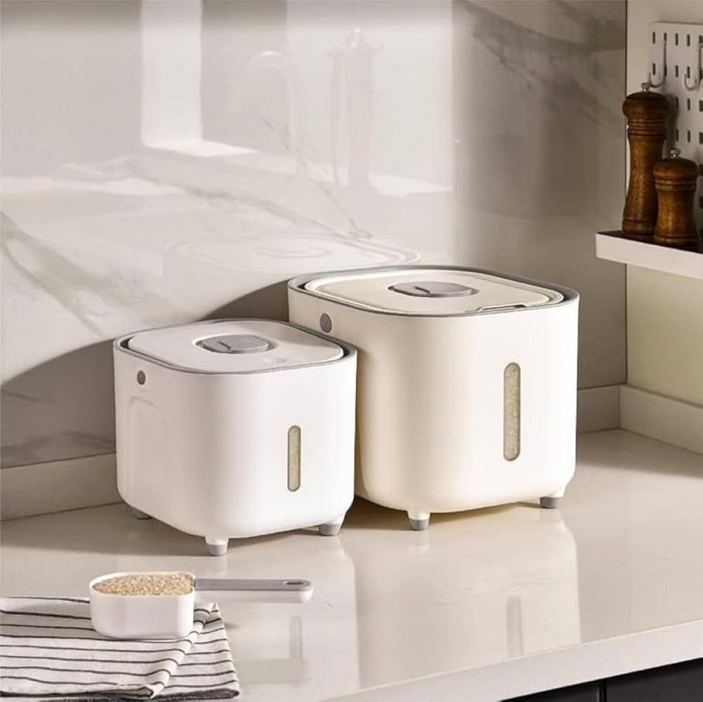 米びつ・米櫃・ライスストッカー - 5kg/10kg 大容量 取っ手付き 透明可視化窓で残量確認可能 密閉容器..