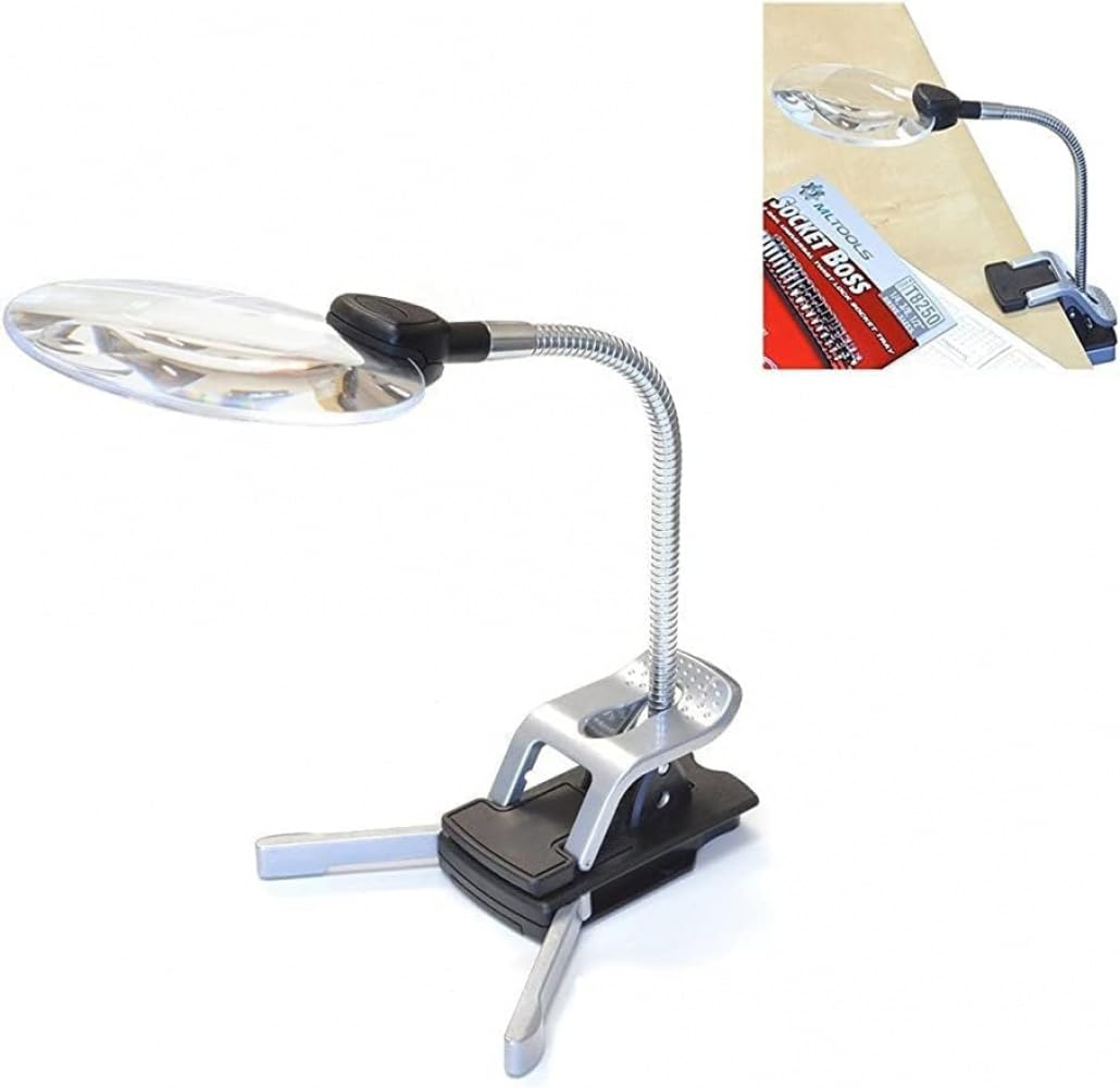 スタンドルーペ 読書ルーペ 拡大鏡 LEDライト搭載 クリップ対応 レンズ径11cm 2.5倍/8倍 作業用ルーペ ..