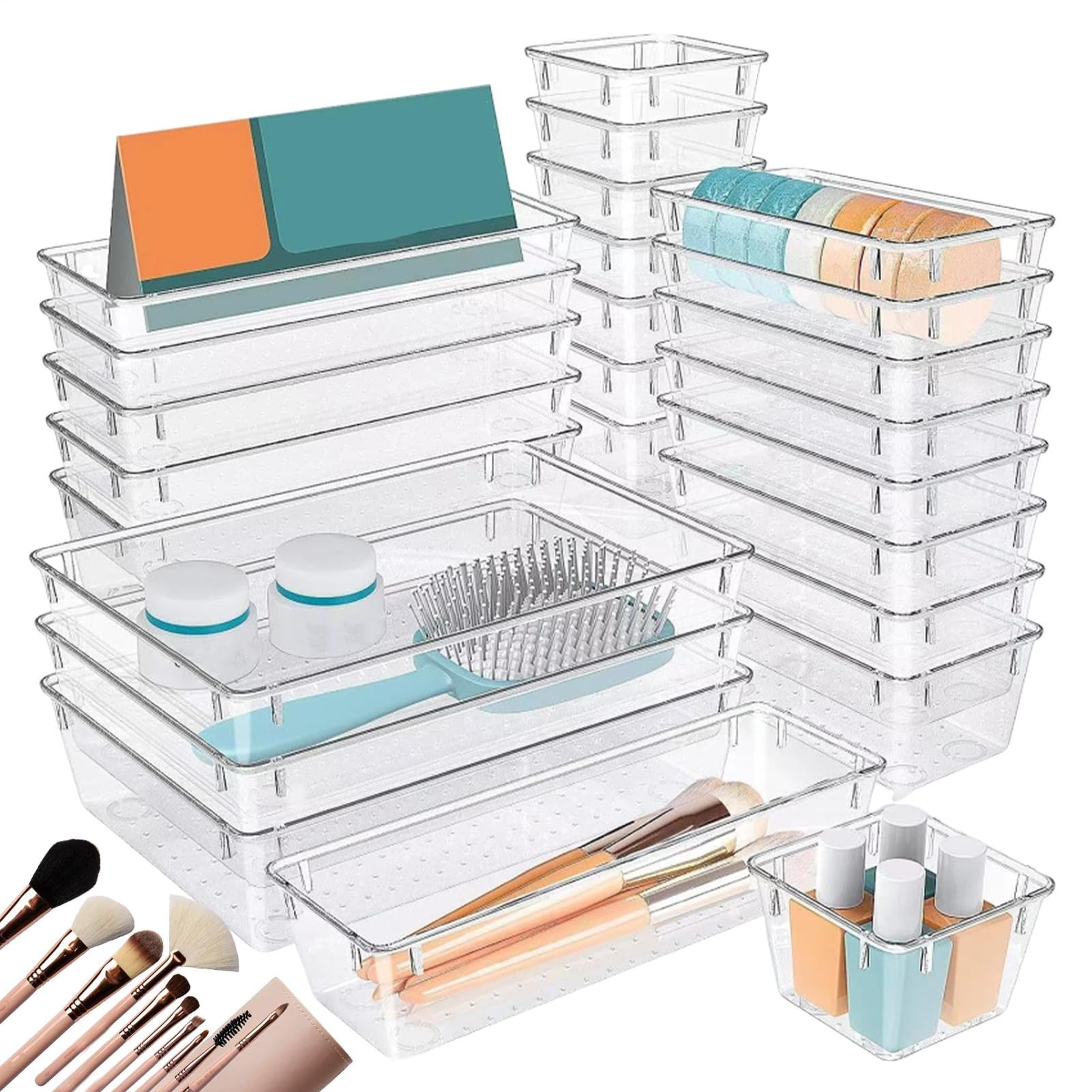 引き出しオーガナイザー 収納ボックス - クリア タイプ 引き出し 仕切り セット | 4サイズ 25枚セット ..