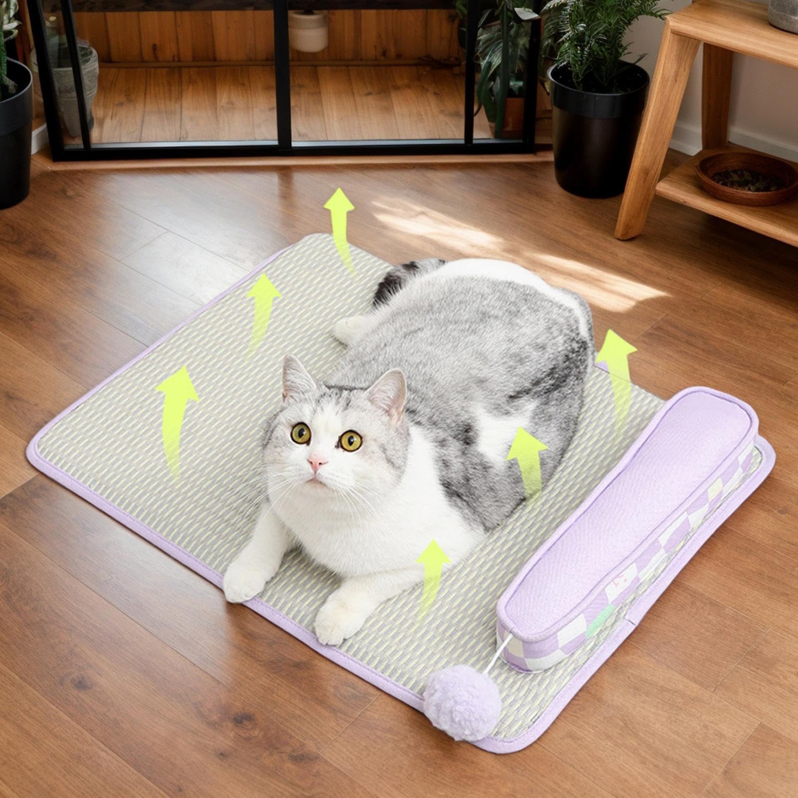 犬用冷却パッド,枕付きクールペットパッド ポータブル 寝具 ソファ ケージ 屋内 屋外対応 | 滑り止め機..