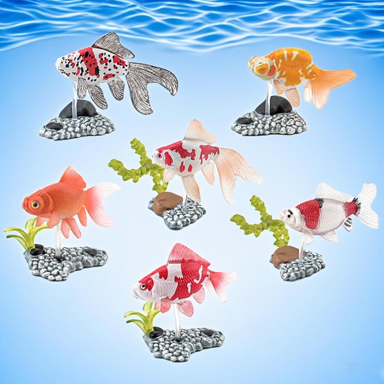 フェイクスイミングフィッシュ | 6匹の偽物浮き魚 - 基台付き浮遊トイモデル 池や室内装飾に最適 オフィス 家庭 夜間キャビネット用