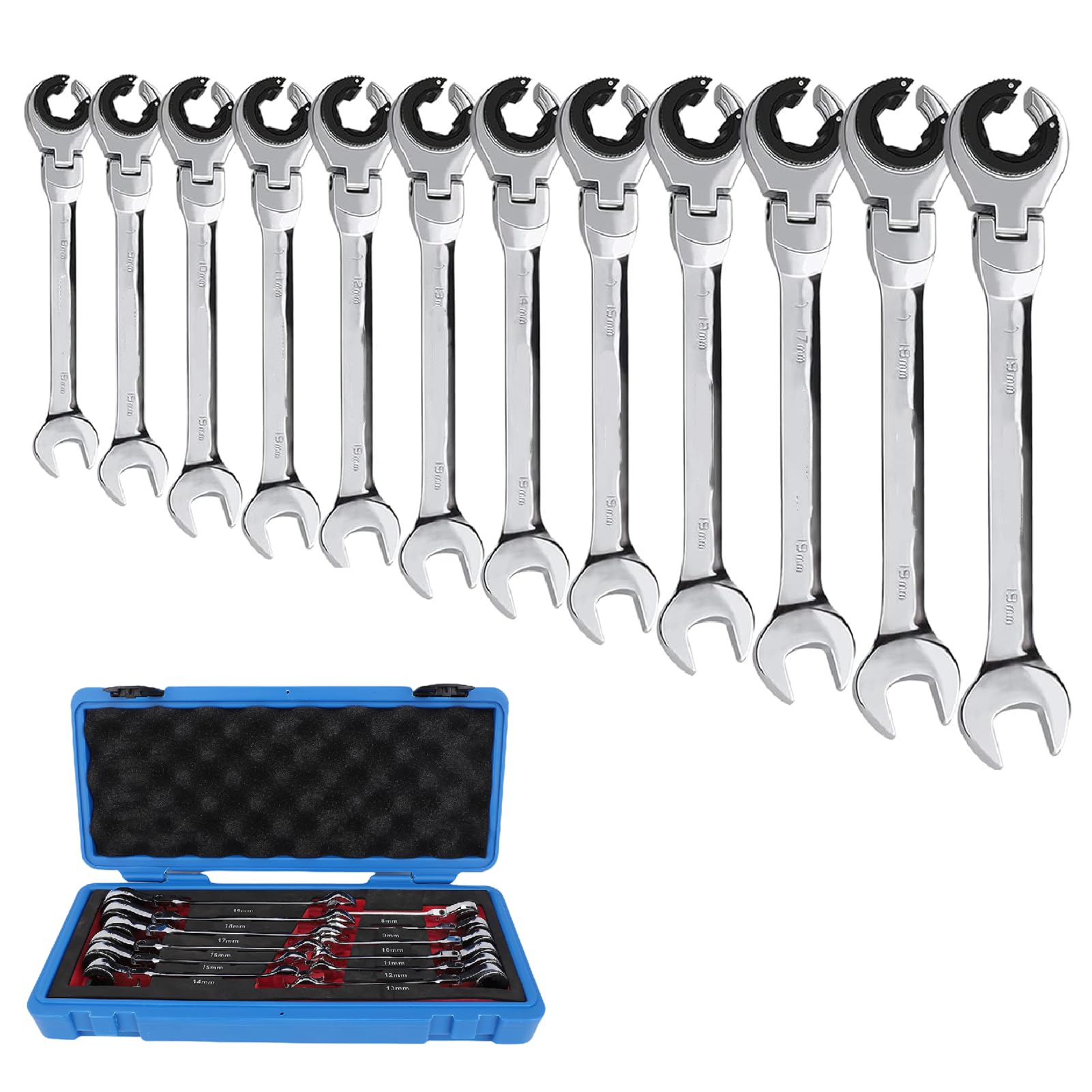 メトリックオープンフレックスヘッドラチェットレンチ、12 PCS/セットコンビネーションラチェットレン..