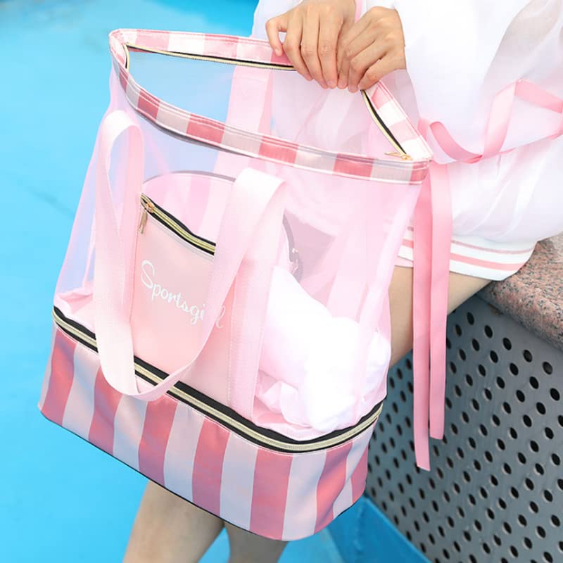 プールバッグ 女の子 メッシュバッグ 2層式 温泉バッグ ビニルバッグ 乾湿分離 シューズ収納可能 スイミング 水泳 バッグ おしゃれ プール スポーツ 防水 ジムバック