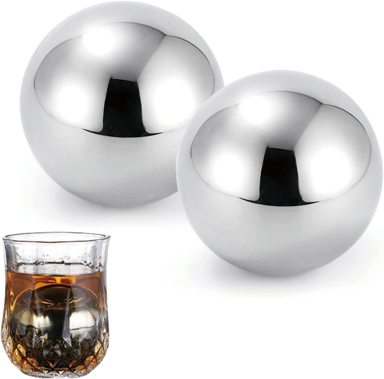 冰块 不锈钢冰球 40MM 55MM 不溶冰 威士忌石 棒用品 可重复使用 男性 生日 父亲节 礼物 不稀释酒 快速冷却 2件套 (40MM)