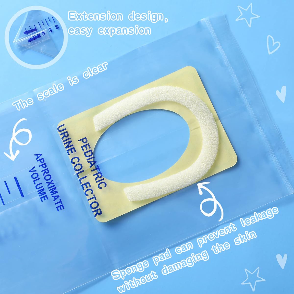 10枚セット 採尿パック 小児用 採尿袋 100ml 尿検査 粘着面付き 使い捨てベビー尿バッグ 検尿パック 漏れ防止 大容量 使い捨て尿袋 子供 おむつを使用するお子様の尿採取にのサムネイル