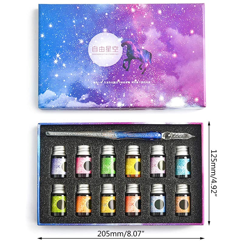 ガラスペン ディップペン 万年筆 セット インク12色 ペン1本 グラデーション がらすぺん おしゃれ ぺん..