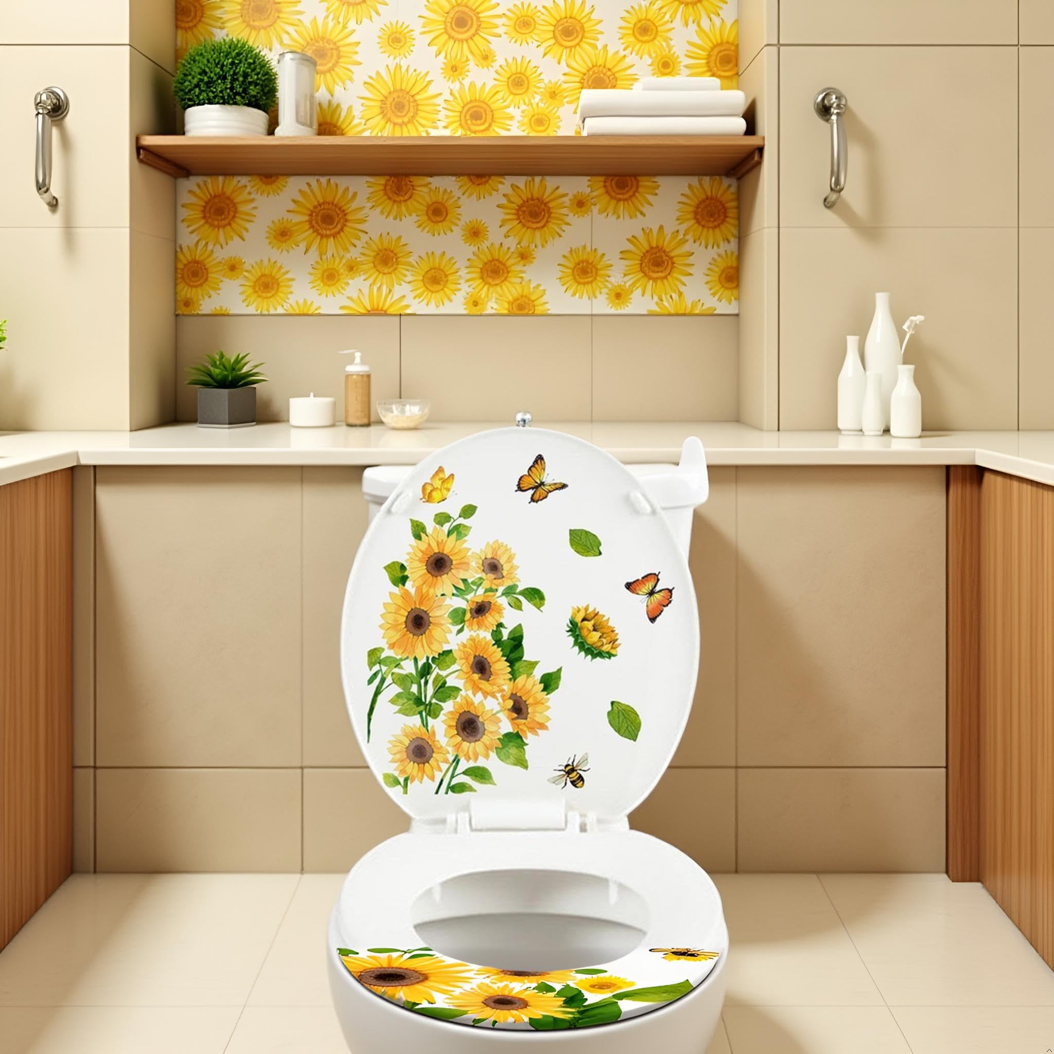 ひまわり バスルーム トイレ ステッカー 自己粘着 防水 P 壁画 黄色 花柄 トイレ蓋 デカール ステッカー ホーム アート 装飾 取り外し可能 防水 トイレステッカー トイレ蓋 デカール