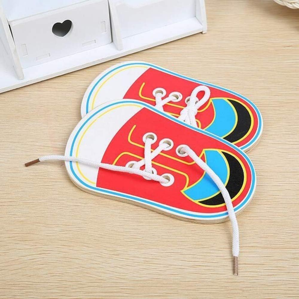 靴を結ぶ練習、木製で自分の靴を結ぶことを学ぶ 糸通しひも靴トレーニング 早期学習キット、装飾アクセサリー。(3)