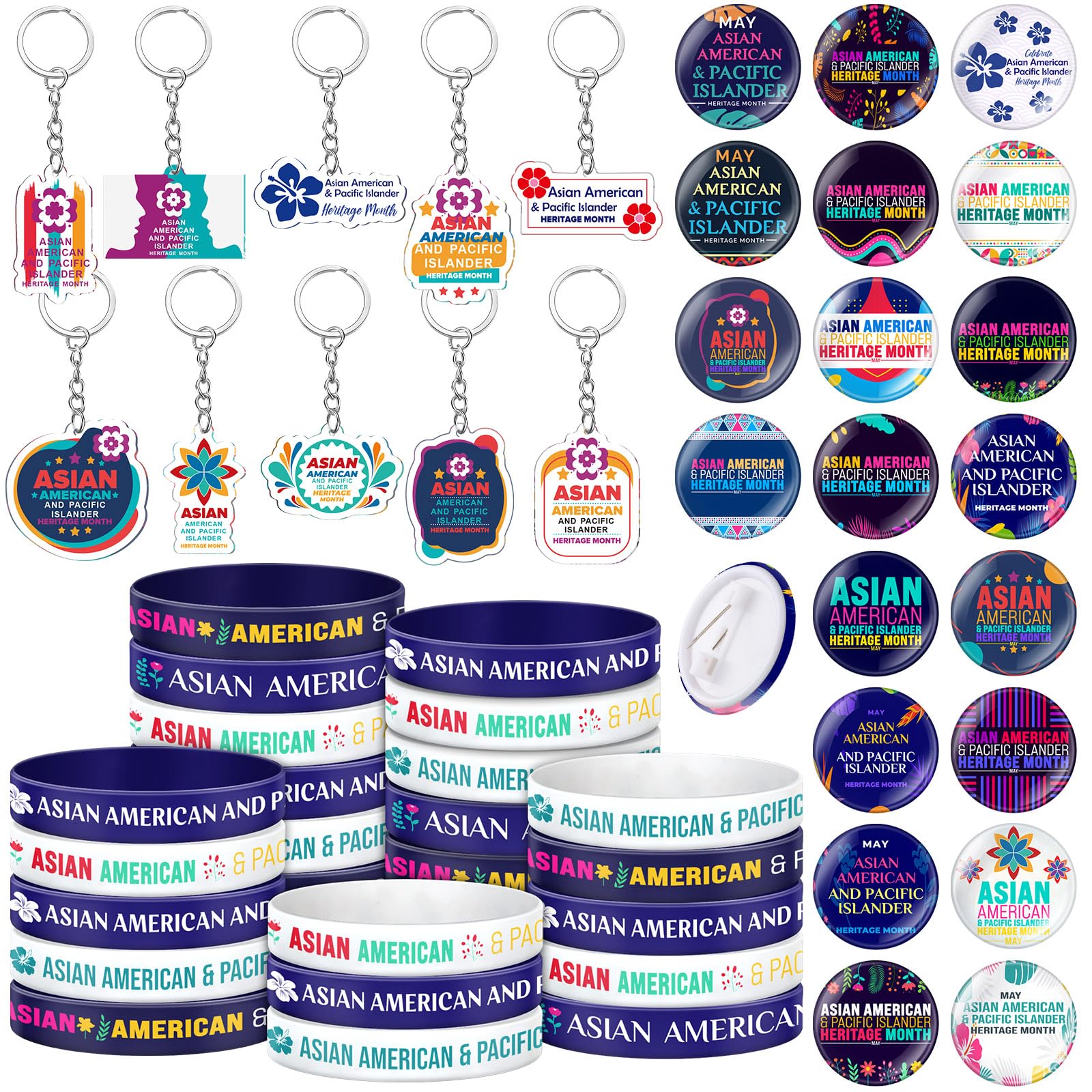 enning 個 アジア系アメリカ人と太平洋諸島系 遺産月間 景品 アクリルキーホルダー シリコンブレスレット ボタンピン ギフト バルク アジア系アメリカ人と...