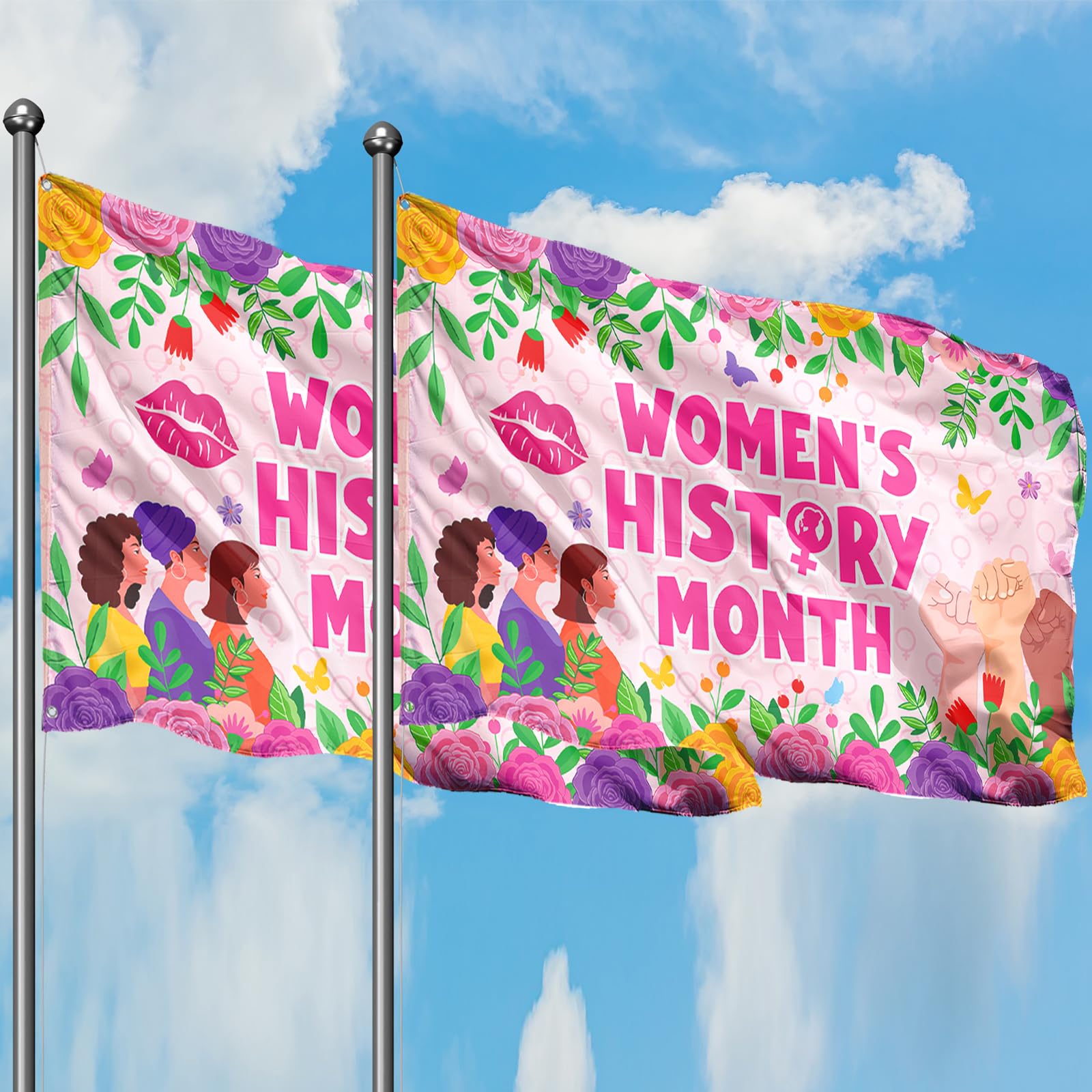 女性用歴史月間フラッグ x フィート アウトドアフラッグ 両面屋外ヤードサイン インターナショナル ブ..
