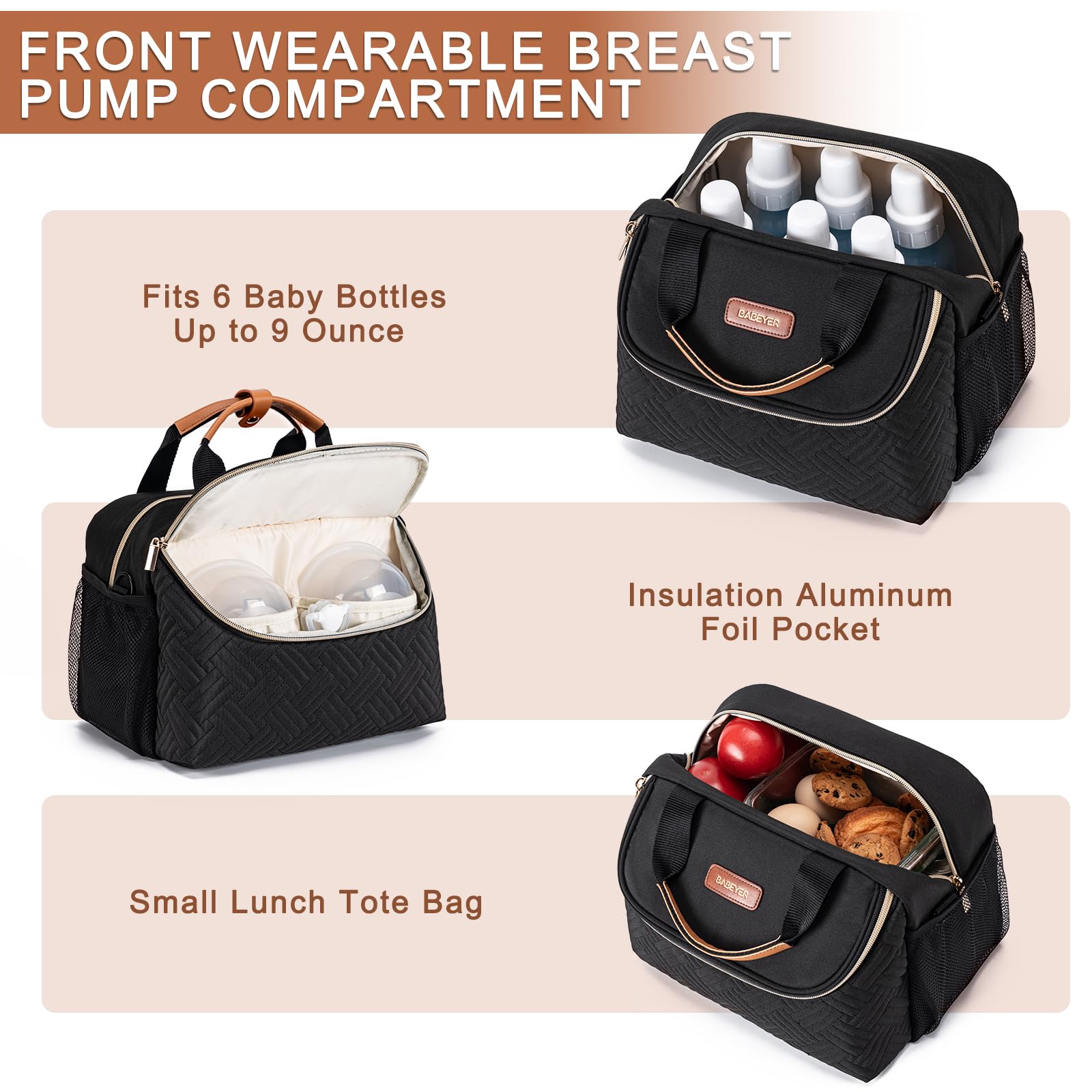 母乳クーラーバッグ 保冷剤付き オンスまでの哺乳瓶 本に対応 ウェアラブル搾乳器&amp;アクセサリーに..
