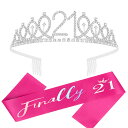 歳の誕生日デコレーション 彼女のホットピンク「inally 」誕生日サッシュとラインストーンクラウンティアラセット 女の子用 歳の誕生日プレゼント ハッピー 歳...