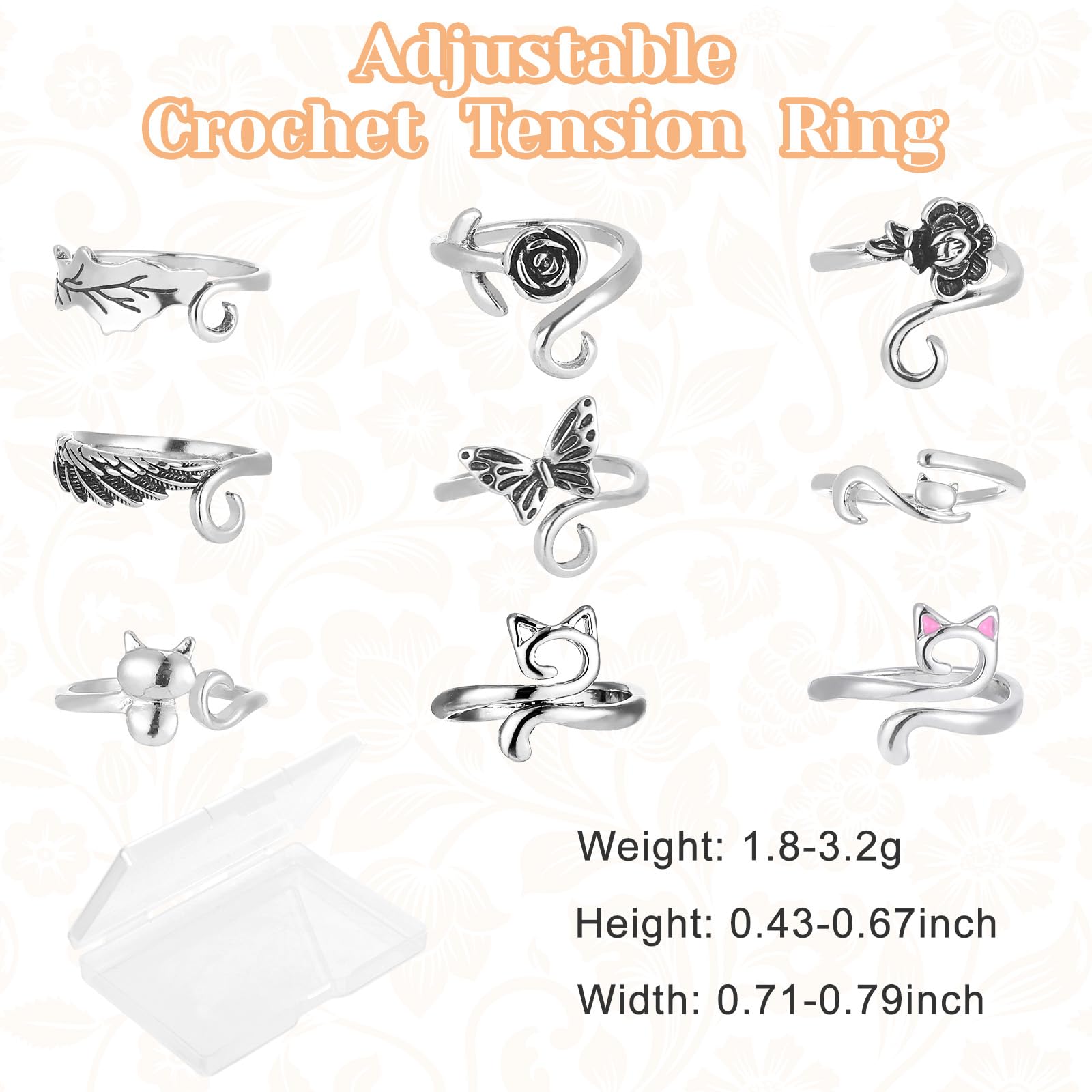 aahongh 指用かぎ針編みリング、調節可能なかぎ針編みテンションリング、かぎ針編み用糸テンションリング、指アクセサリー用編みリング、母、おばあちゃんへのギフト。(3)