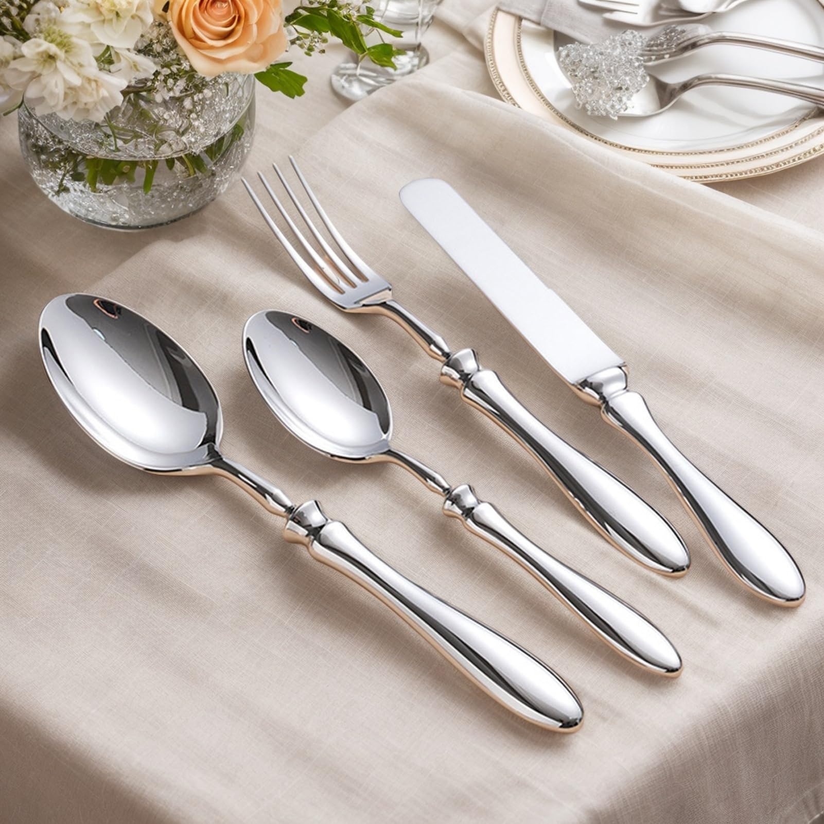 レボショップのシルバーウェアセット | 組のキッチン用食器,モダンな光沢ステンレススチール製 ステーキ用ナイフ フォーク スプーン RV 寮 アパート 新居 バイキング ピクニック用｜アングル2