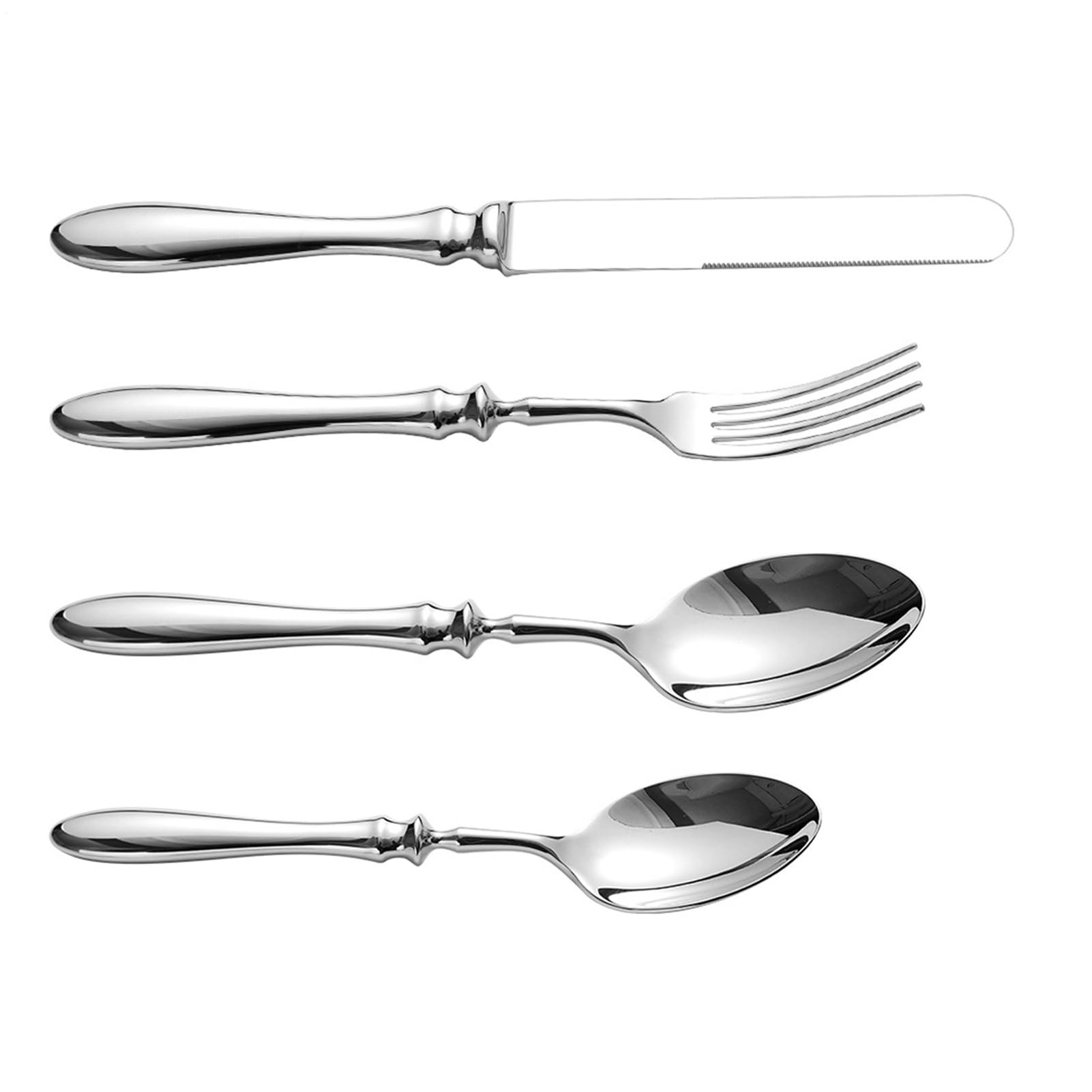 レボショップのシルバーウェアセット | 組のキッチン用食器,モダンな光沢ステンレススチール製 ステーキ用ナイフ フォーク スプーン RV 寮 アパート 新居 バイキング ピクニック用｜アングル3