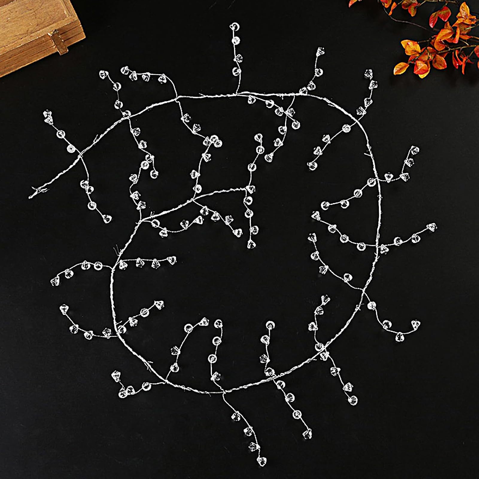 クリスタルパールガーランド-3.6フィートのクリスマスツリーガーランド|クリスマスガーランド人工真珠真珠、クリスマスツリー用の光のあるクリスタルパールの花輪、冬の装飾