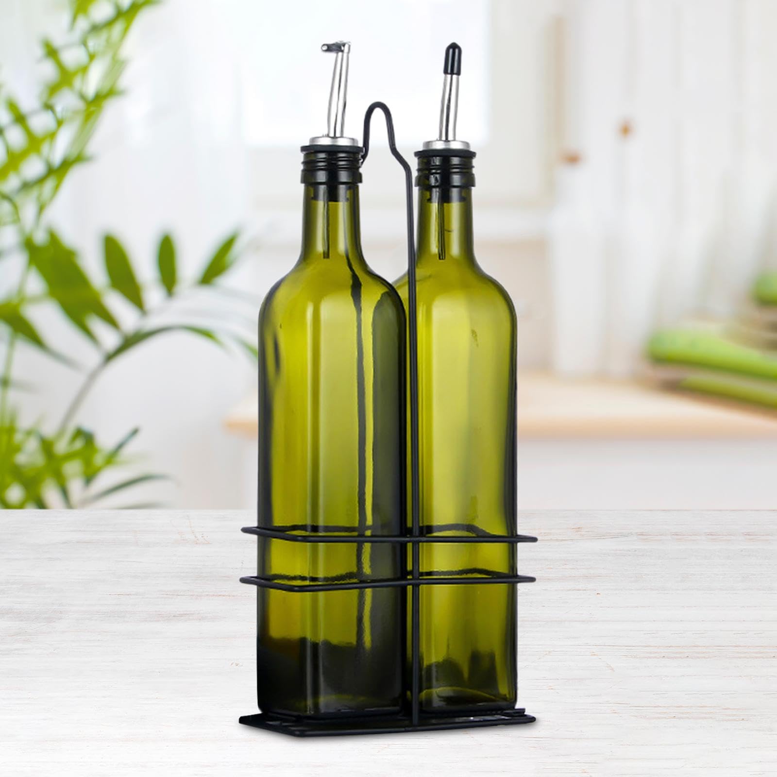 オリーブオイルボトル 漏れ防止設計 ガラス製調味料ディスペンサー 2個セット フライ料理対応