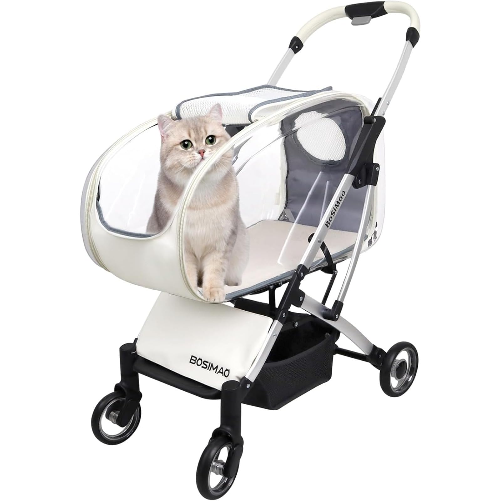 透明な色 ペットカート小型犬用 猫カート大型猫用 猫用キャリー・カート ペットカート 猫 小型犬用 輪 軽量コンパクト 回転後輪ブレーキ付 組み立て簡単 散歩 外出便利用 耐荷重 kg