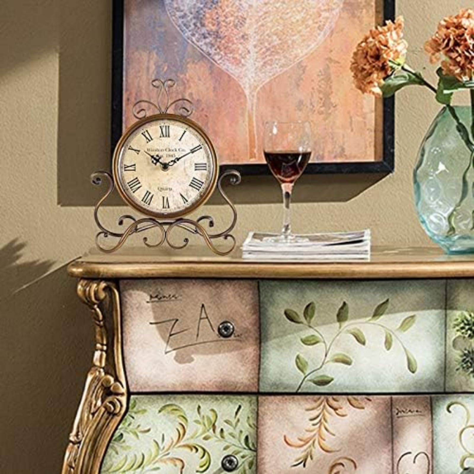 置き時計 アンティーク レトロ 置時計 小さい 静音 電池式 クラシック 卓上時計(ゴールド)