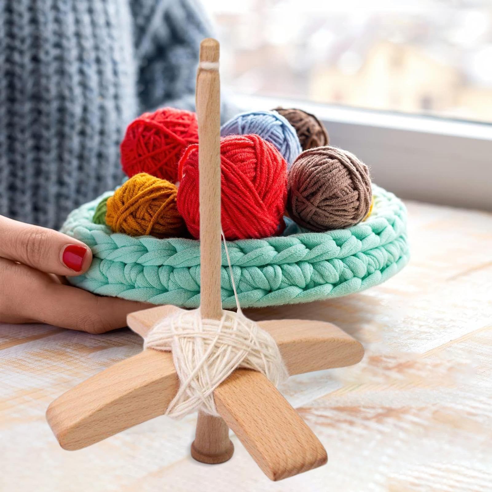 ドロップスピンドル - 編み物用スピンドルツール | 軽量な木製トルコ式ドロップスピンドル クロシェ編..