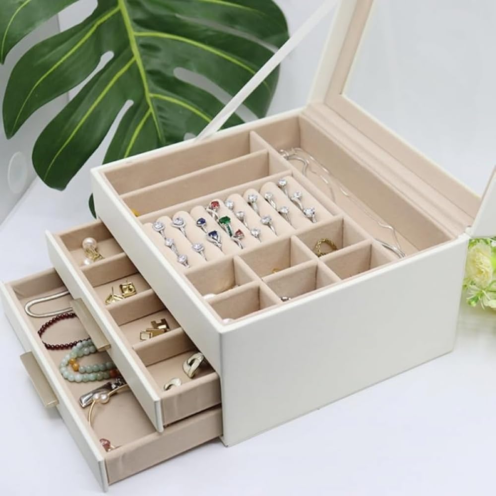 ジュエリーボックス多層大容量引き出しタイプ透明天窓イヤリングネックレスジュエリーボックス