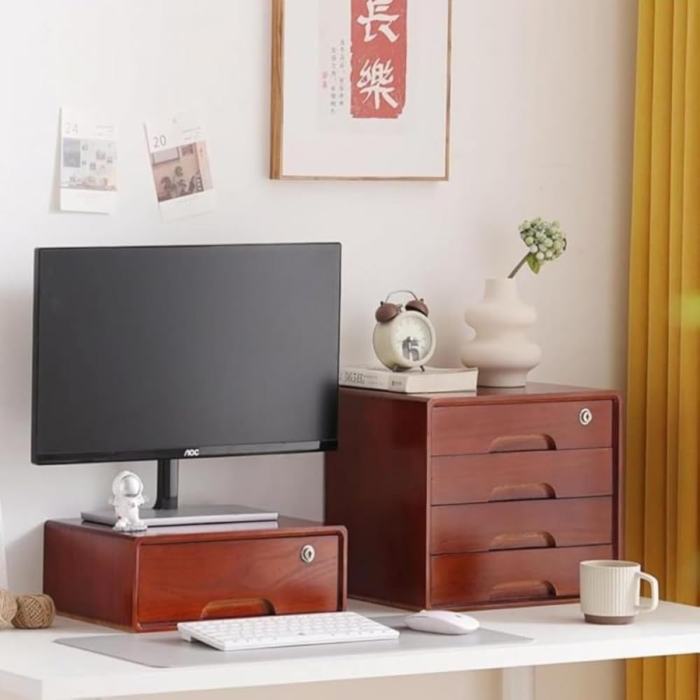 卓上収納ボックス 引き出し式ファイルキャビネット 木製ノート 引き出し付き 鍵付き 大容量 A4トレイ 組立不要 小物収納 整理整頓 文房具 多層オフィス A4用紙 多機能整理本棚