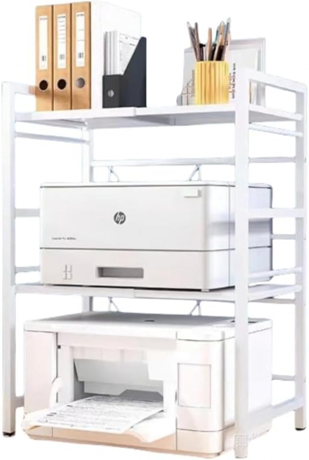 プリンターラック デスクシェルフ ブラケット デスクトップ収納ラック 伸縮式 小型デスク