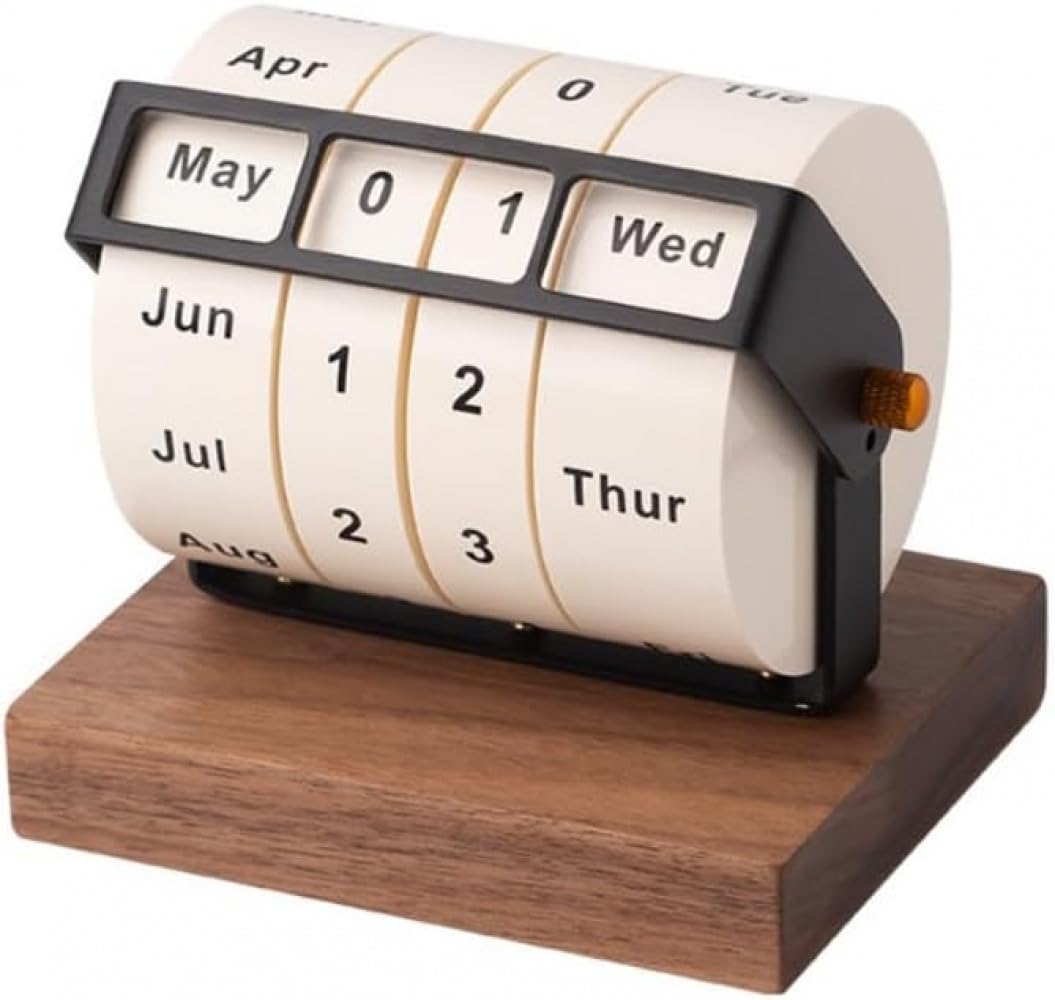パーペチュアルカレンダー、回転式卓上カレンダー、木製ホイールカレンダー、正方形のオフィス用木製カレンダー、室内装飾、写真撮影用小道具、学生、コーヒーショップ、食料品店、ギフト、誕生日プレゼント