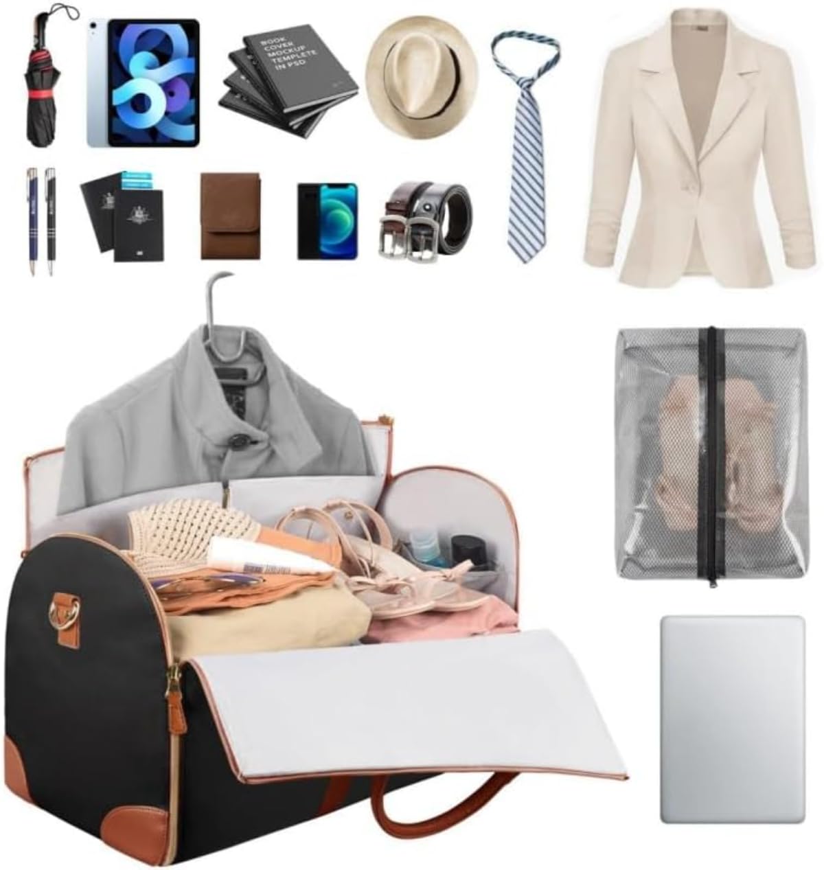 レボショップの折りたたみ式大型ダッフルバッグ トロリースリーブ付き 防水加工 別途シューズバッグ付き 軽量 スポーツ・旅行・水泳・ヨガ・ハイキング・キャンプに最適な週末バッグ I5｜アングル2