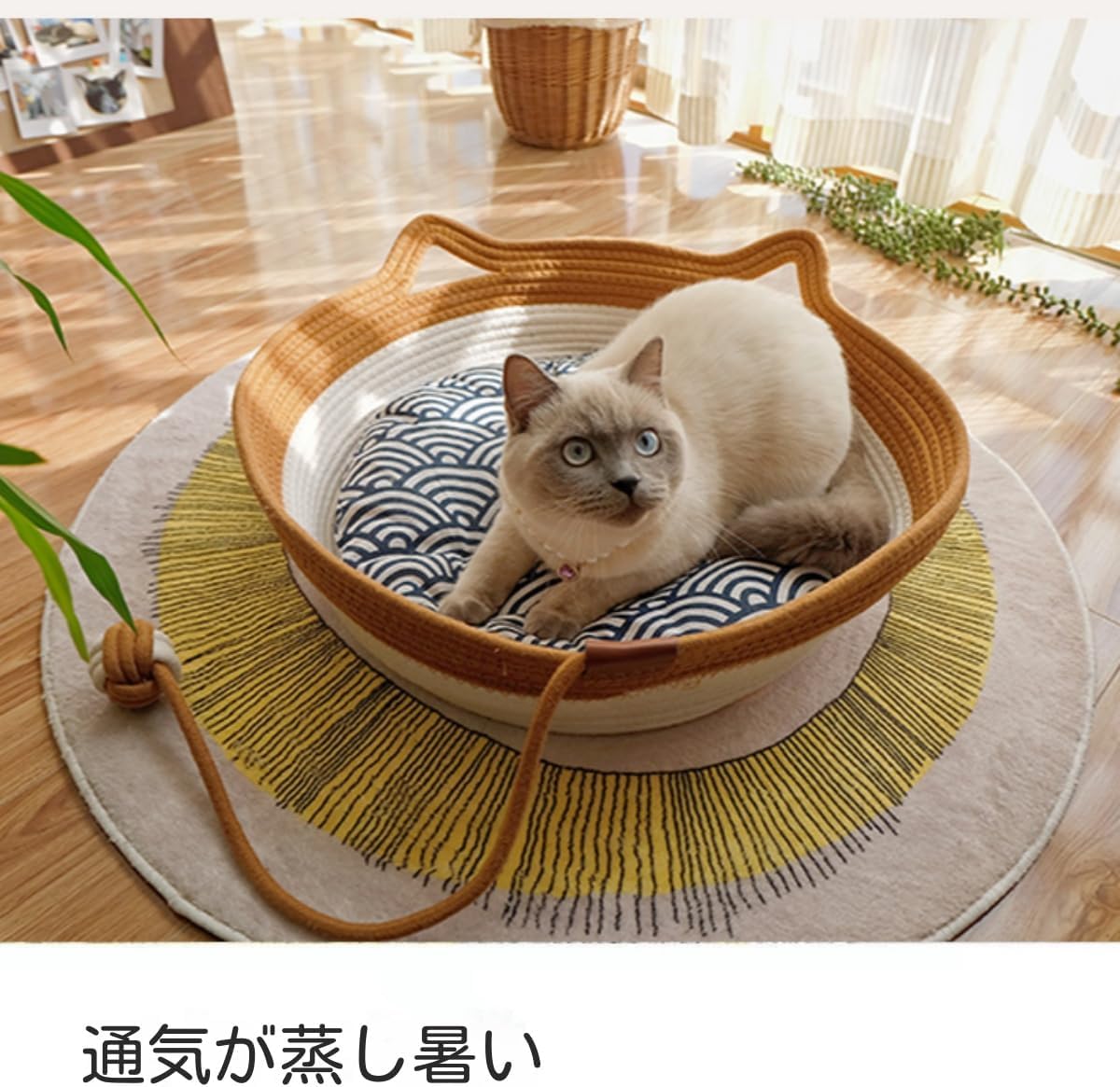 【】犬猫通用 圆形 大尺寸猫床 小号猫床 4件套 棉质柔软耐用 四季通用 附夏凉垫 附靠垫和抱枕 适合磨爪..