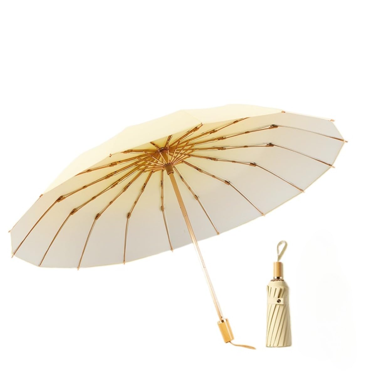 楽天レボショップ16 本骨のグラデーションカットレディース折り畳み日傘 風に強く丈夫 木製手元 軽量でコンパクト 可愛い 遮光・遮熱・完全遮光 紫外線・日焼け対策 涼しい 晴雨兼用 通勤・通学・母の日に最適 傘カバー付きN5