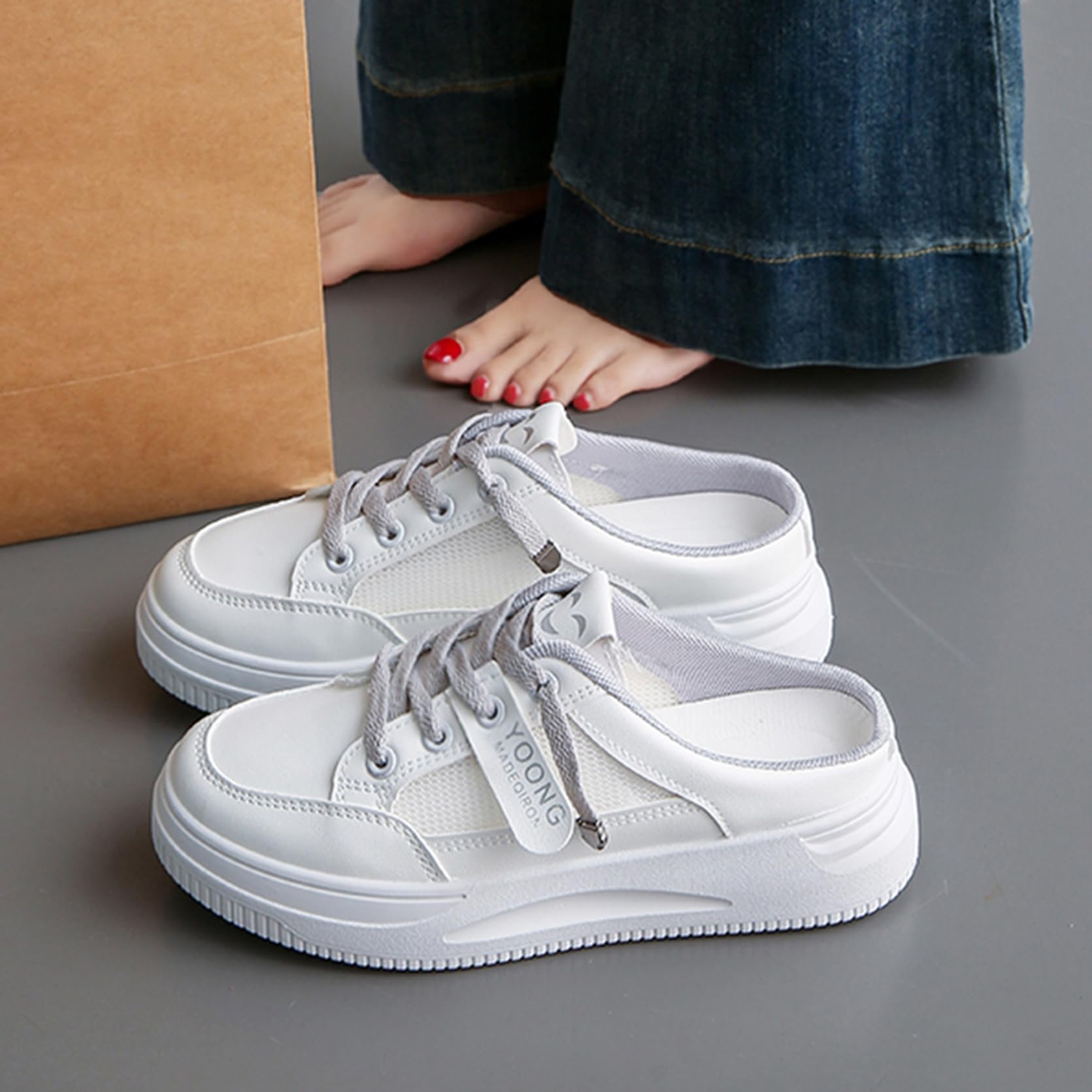 [] 厚底 スリッポン レディース かかとなし スニーカー 履きやすい サンダル ヒール 通気性 メッシュ 蒸れない 立ち仕事 美脚 疲れない 痛くない 身長アップ 歩きやすい アウトドア 旅行 日常 軽量 楽チン 美足 可愛い