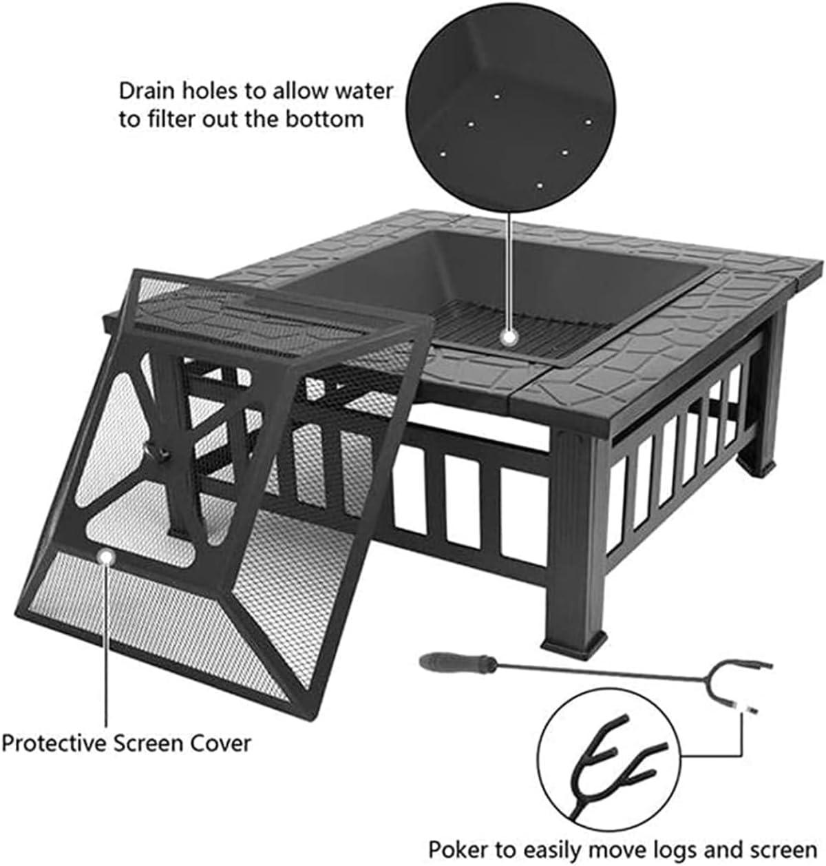 【 】3in1 大型 アウトドアファイヤーピット 庭用 バーベキュー/氷ピット/パティオヒーター付き 金属製..