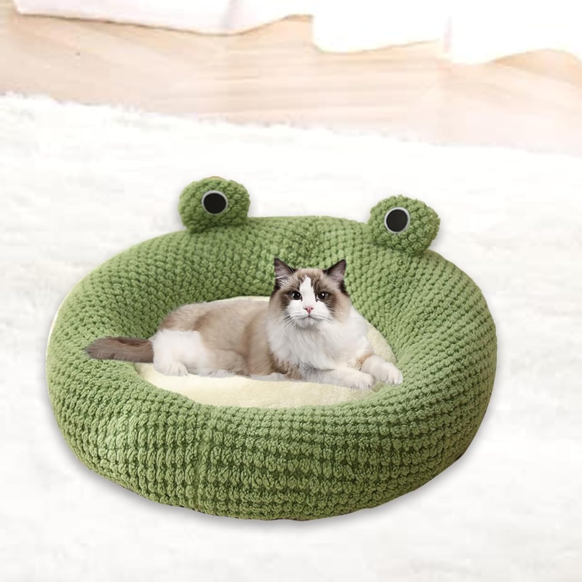 【】落ち着く 柔らかい ぬいぐるみ ドーナツ カドラー クッション 洗濯可能 インドア用 猫のベッド 滑り止め ふわふわ 丸形 ペットベッド 小犬・子猫用 半分屋根付き E11