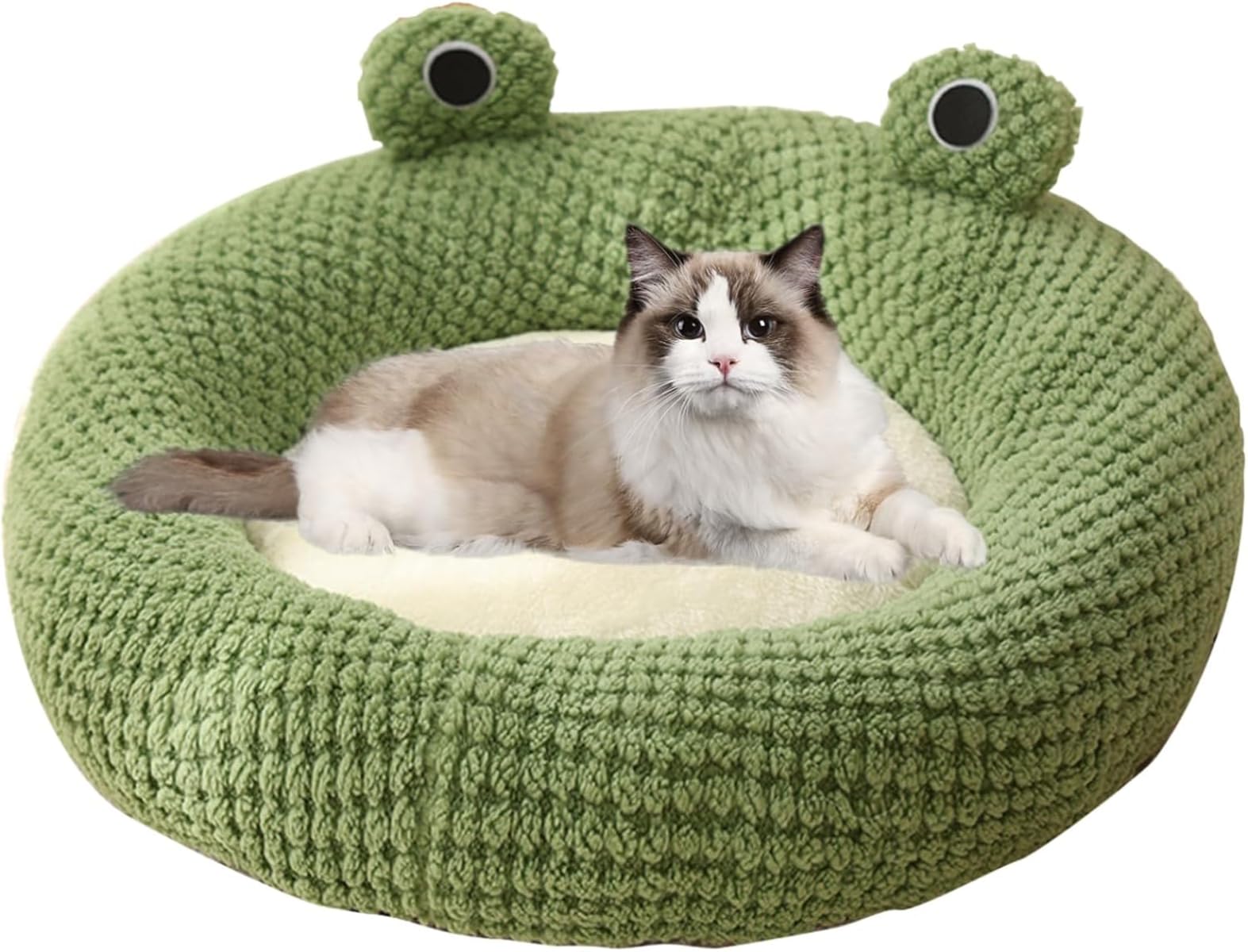 レボショップの【】落ち着く 柔らかい ぬいぐるみ ドーナツ カドラー クッション 洗濯可能 インドア用 猫のベッド 滑り止め ふわふわ 丸形 ペットベッド 小犬・子猫用 半分屋根付き E11｜アングル2