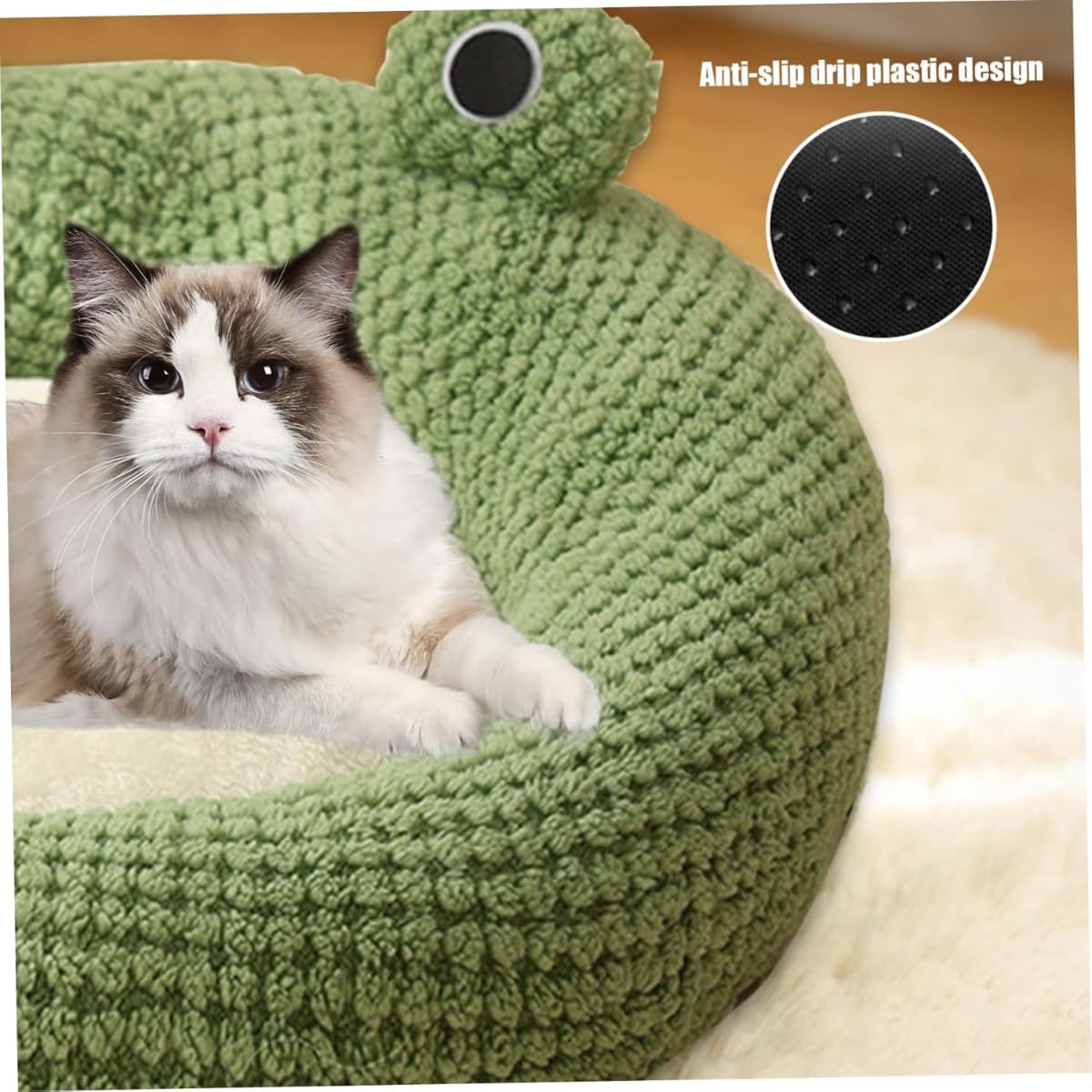 レボショップの【】落ち着く 柔らかい ぬいぐるみ ドーナツ カドラー クッション 洗濯可能 インドア用 猫のベッド 滑り止め ふわふわ 丸形 ペットベッド 小犬・子猫用 半分屋根付き E11｜アングル3