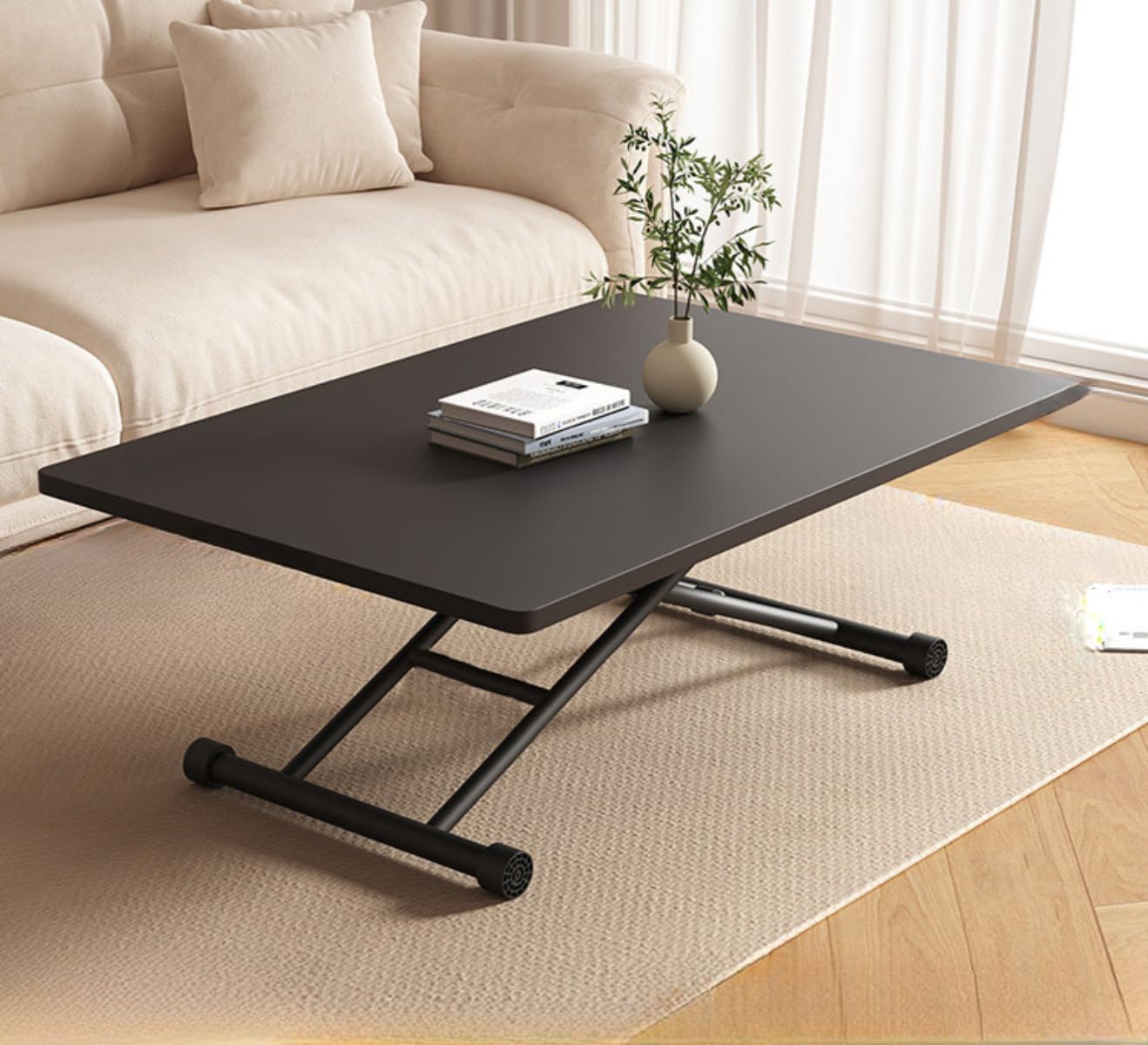 【】昇降桌 デスク 高さ調整 マルチファンクション 寸法 90×60×10~71 無段階調整 ガス圧昇降式 キャスター付き 丸角 おしゃれ ダイニング リビング適応 組立不要B11