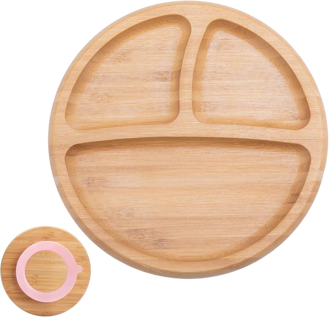 【】天然竹製吸盤ベビー食器｜木製歯固め 倒れない ミールトレイ 赤ちゃん/幼児用 滑り止め 出産祝い イエロー O11