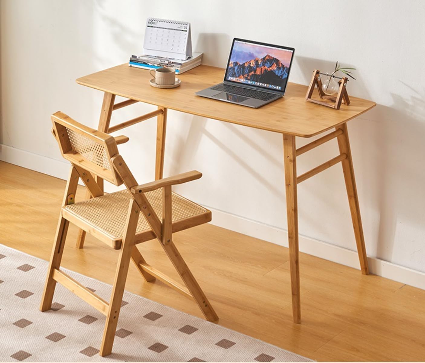 【】折りたたみパソコンデスク 天然木製学習机 北欧風 化粧台 100*60*75cm ゲーミングデスク兼用 ハイ..