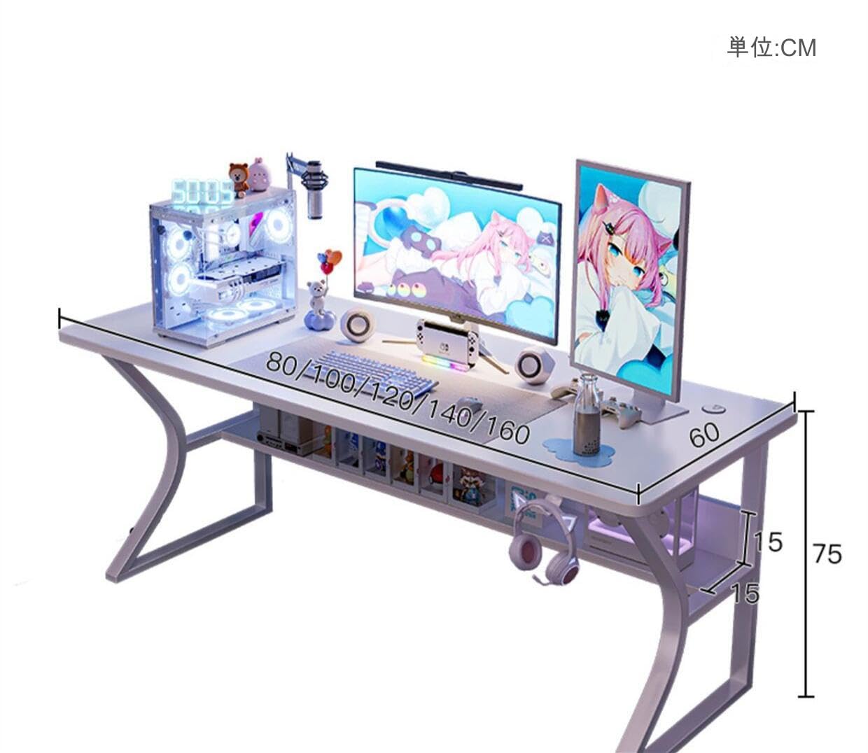 パソコンデスク ゲーミングデスク C字脚 デスク PCデスク ゲームデスク オフィスデスク 作業机 在宅勤務 組立簡単 pc オフィスデスク 白 おしゃれ ゲーミングテーブル PCデスク 一人暮らし ヘッドフォンフック付き (140*60CM)